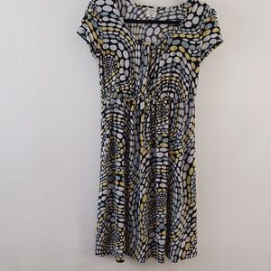 Motherhood  black, yellow, and blue polka dot maternity dress size M